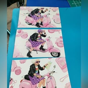 These Are So Funny!!!Set Of 3 Whimsical Pink Scooter Art Print Postcards